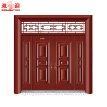 Vente chaude Design traditionnel Entrée en acier Couple Feuille Porte ensemble rouge bois couleur